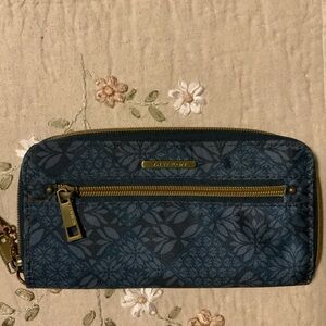 RFID- Blue Floral Wallet with Gold Accents